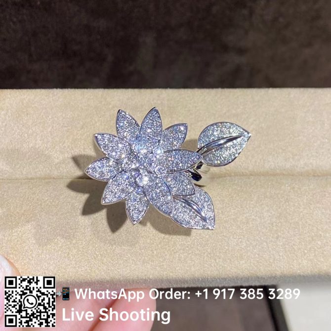 18k White Gold Diamond Lotus Flower Between Finger Ring Cert. - Image 3